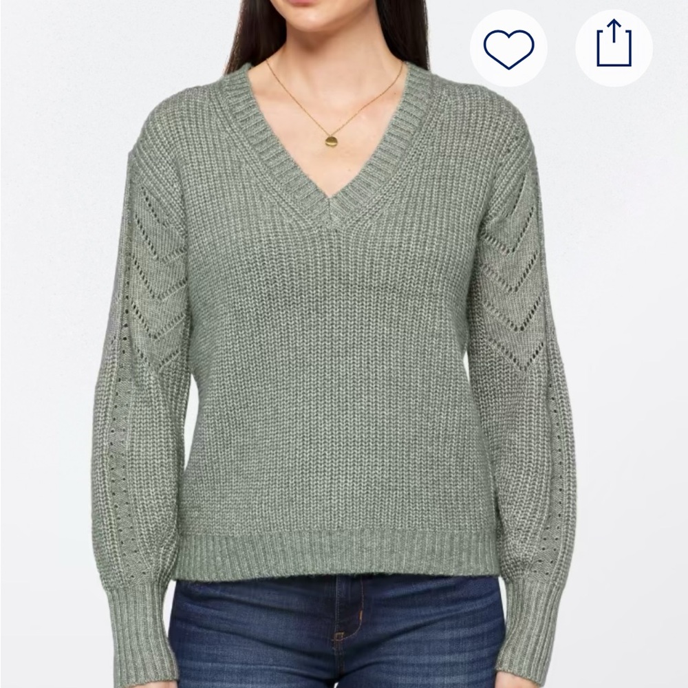 Market & Spruce Stitch Fix Pointelle Sleeve V-Neck Rib Sweater